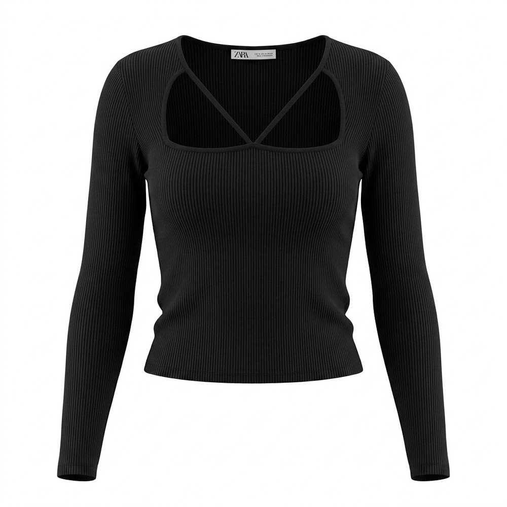 Zara Cutout Ribbed Top M Black Knit Edgy Minimalist Street Style Chic Baddie